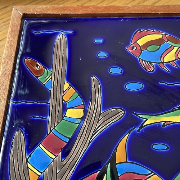 Handmade Ceramic Art Tile Wall Hanging Sea Life - Picture 3 of 6